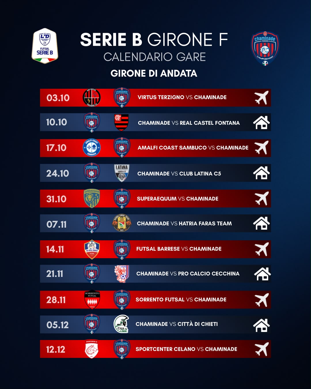 Calendario gare Girone di andata — Chaminade Campobasso 2026/2027